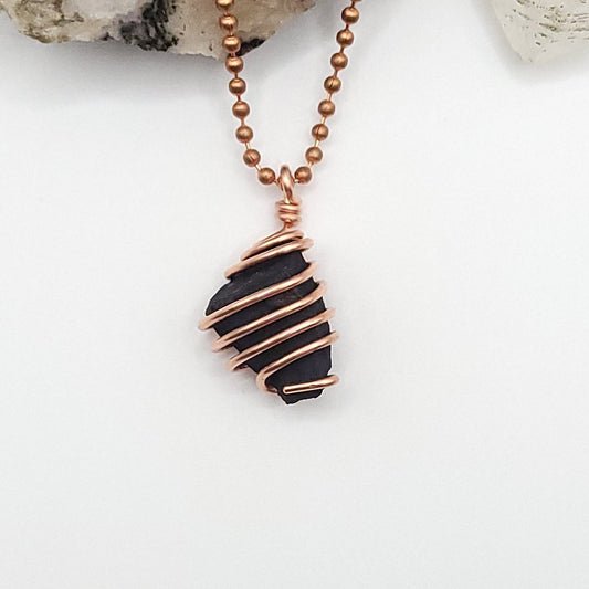 Raw Shungite Necklace in Copper - Crystal for Grounding & Protection