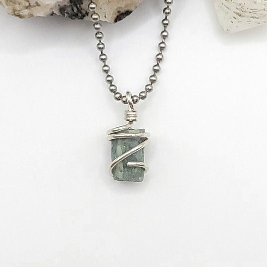 Raw Aquamarine Necklace in Silver - Crystal for Calm & Truth