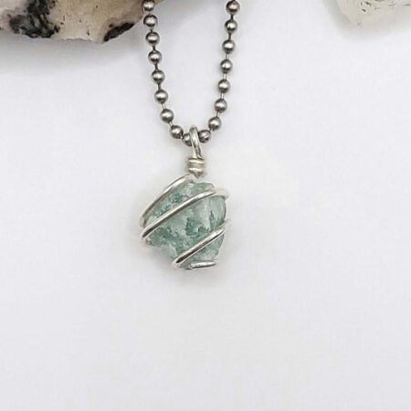 Raw Green Aventurine Necklace in Silver - Crystal for Luck & Abundance
