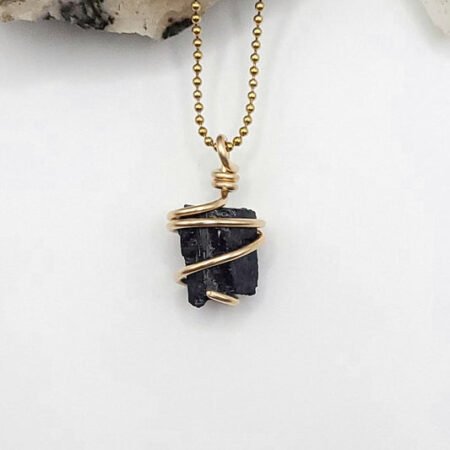 Raw Black Tourmaline Necklace in Gold - Crystal for Protection