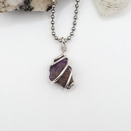 Raw Purpurite Necklace in Silver - Crystal for Inner Power
