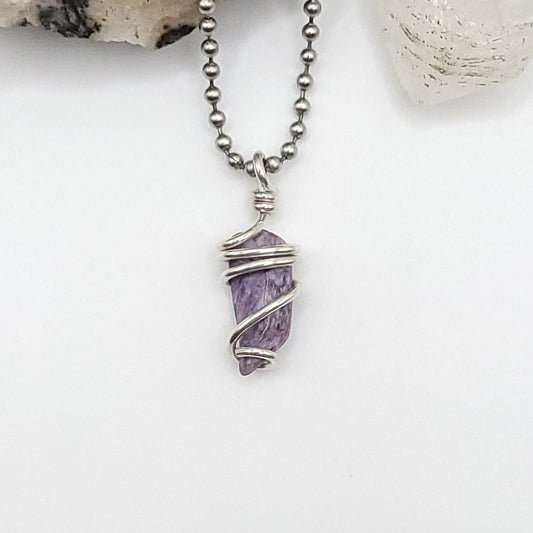 Charoite Necklace in Silver - Crystal for Transformation