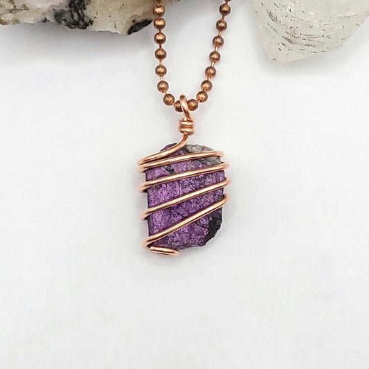 Raw Purpurite Necklace in Copper - Crystal for Inner Power