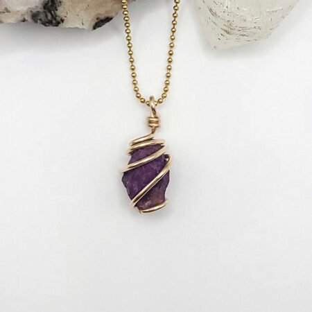 Raw Purpurite Necklace in Gold - Crystal for Inner Power