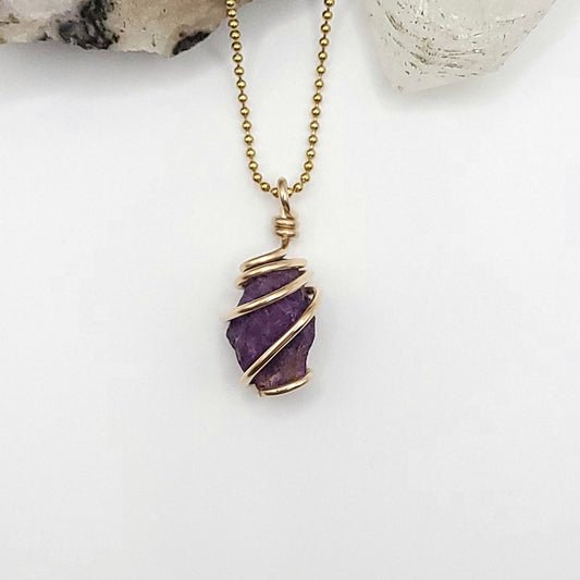 Raw Purpurite Necklace in Gold - Crystal for Inner Power
