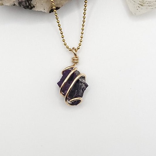 Raw Sugilite Necklace in Gold - Crystal for Divine Protection