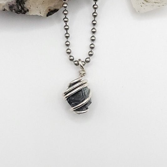 Raw Magnetite Necklace in Silver - Crystal for Grounding