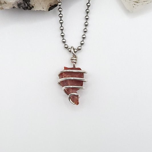Raw Carnelian Necklace in Silver - Crystal for Courage & Vitality