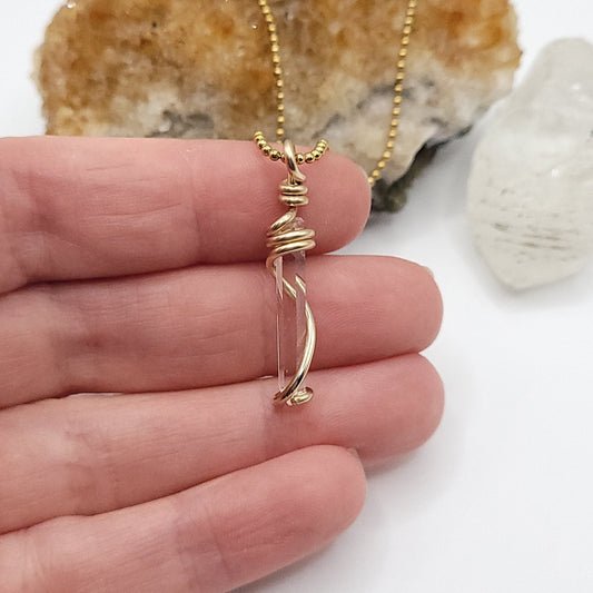 Colombian Lemurian Quartz Necklace in Gold - Spiritual Insight