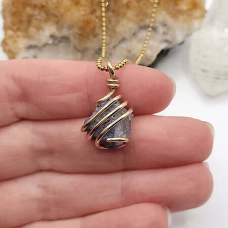 Raw Dumortierite Necklace in Gold - Crystal for Calm & Clarity