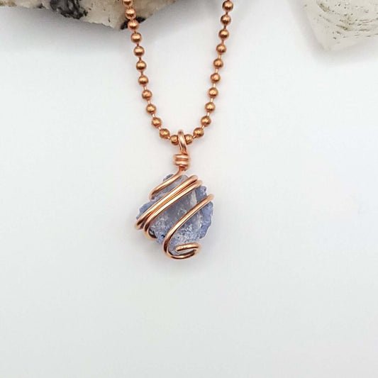 Raw Dumortierite Necklace in Copper - Crystal for Calm & Clarity
