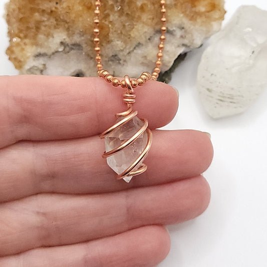 Herkimer Diamond Quartz Necklace in Copper - Crystal for Amplification