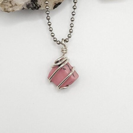 Rhodonite Necklace in Silver - Crystal for Compassion & Balance