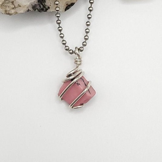 Rhodonite Necklace in Silver - Crystal for Compassion & Balance