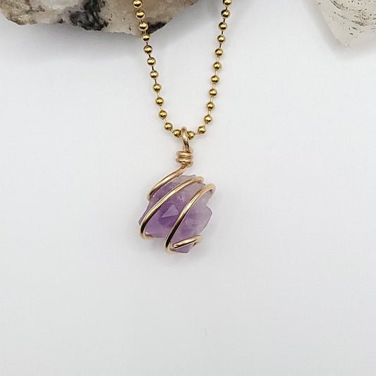 Raw Amethyst Necklace in Gold - Crystal for Calm, Clarity, & Balance