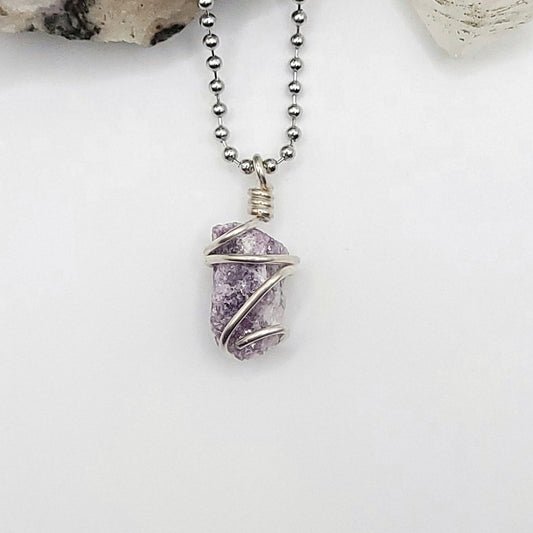 Raw Lepidolite Necklace in Silver – Crystal for Calm & Balance