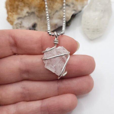 Raw Rose Quartz Necklace in Silver - Love & Emotional Healing