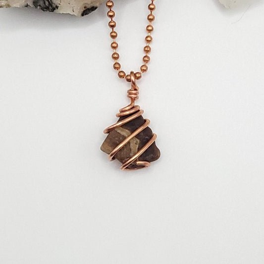 Chocolate Calcite Necklace in Copper - Crystal for Grounding