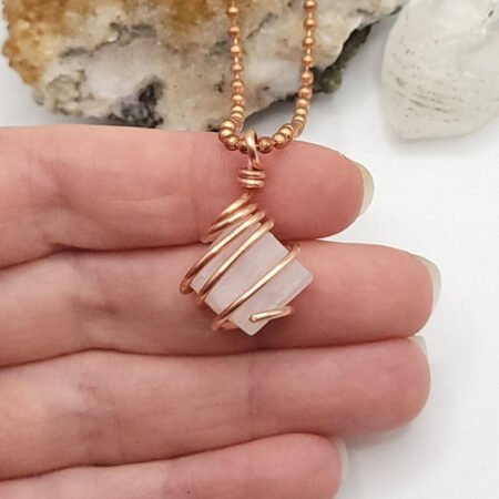 Pink Mangano Calcite Necklace in Copper – Crystal for Heart Healing