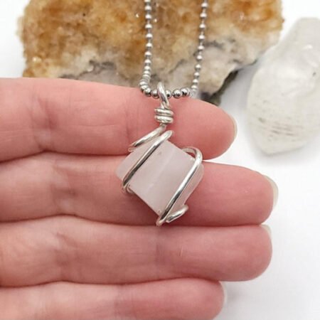 Pink Mangano Calcite Necklace in Silver – Crystal for Heart Healing
