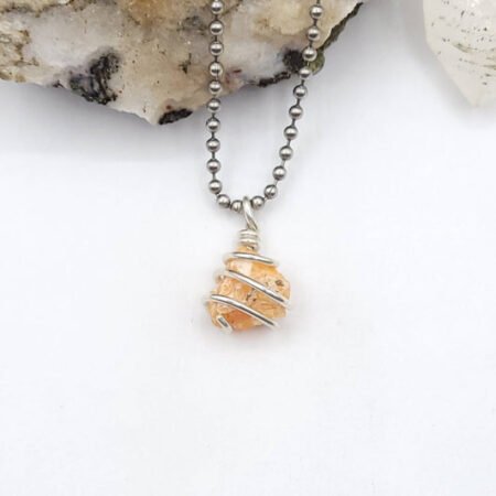 Raw Orange Calcite Necklace in Silver- Crystal for Creativity & Energy