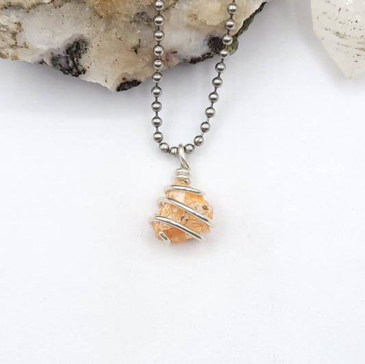 Raw Orange Calcite Necklace in Silver- Crystal for Creativity & Energy