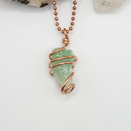 Raw Green Calcite Necklace in Copper - Crystal for Renewal